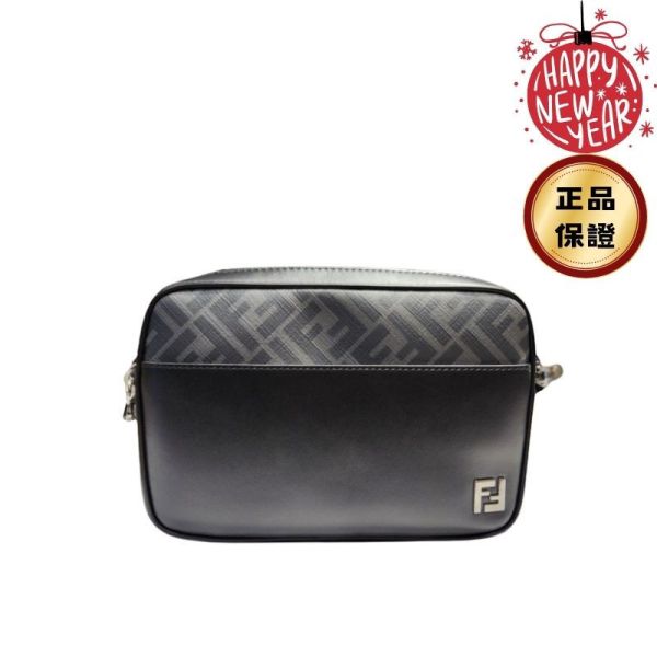 Fendi 7M0286 方形 FF 織物相機包  黑色 Fendi 相機包,Fendi FF 包,FF Canvas 包款,黑色精品包,Fendi 斜背包