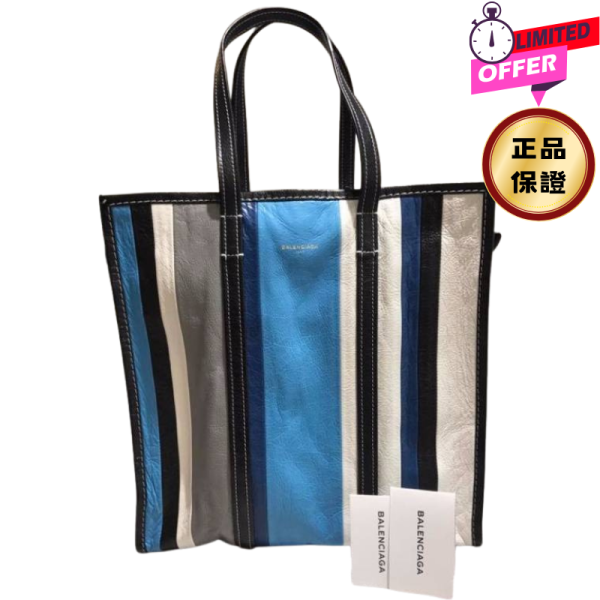 Balenciaga 443097 皺褶小羊皮條紋 Bazar M 手提包/旅行袋/電腦包 Balenciaga Bazar M, 條紋手提包, 皺褶小羊皮包, 電腦包, 旅行袋