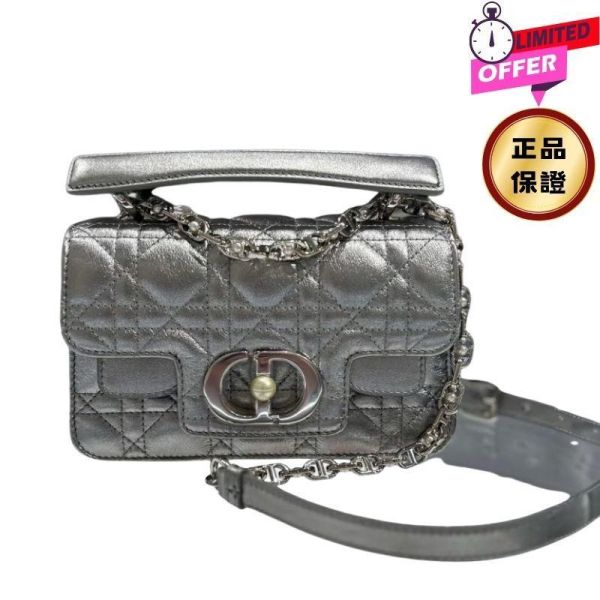 Diorr Cannage 籐格紋小牛皮迷你 Jolie 包  銀色 Dior,JolieTopHandle,Cannage包,Dior迷你包,義大利製造