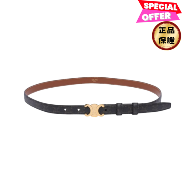 Celine 女款標誌印花窄版1.8公分 Triomphe 凱旋門老花腰帶  黃褐色  80公分 Celine 女款標誌印花窄版1.8公分 Triomphe 凱旋門老花腰帶  黃褐色  80公分