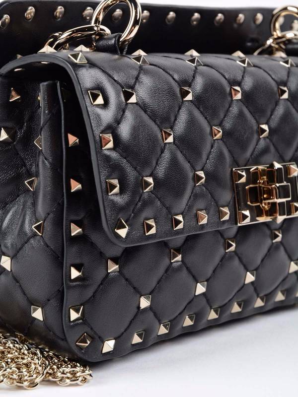 Valentino 小款 Spike 羊皮鉚釘包 黑色 