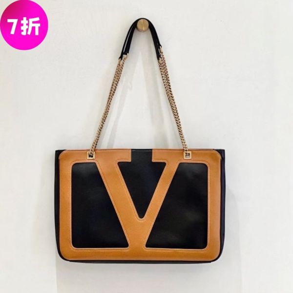 Valentino Garavani 小款軟羊皮 VIVA Superstar 包 黑色配棕色 Valentino,Viva Superstar包,小型購物包,Nappa羊皮手袋,VLogo購物包,義大利製造,精品平行輸入,100%真品,專櫃真品保證,台灣精品代購