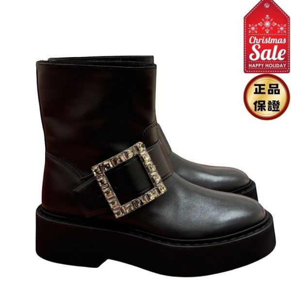 Roger Vivier Viv' Rangers水晶方釦短筒黑色皮靴  EU36/37/39/40 Rogervivier, Viv' Rangers, 短筒皮靴, 小牛皮, 黑色, 義大利
