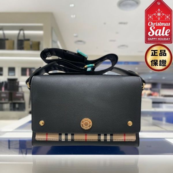 Burberry 80211101 Note 翻蓋單肩包 黑色 Burberry Note 單肩包, 黑色翻蓋包, 小牛皮單肩包, 時尚實用單肩包, Burberry精品包, 義大利製肩包