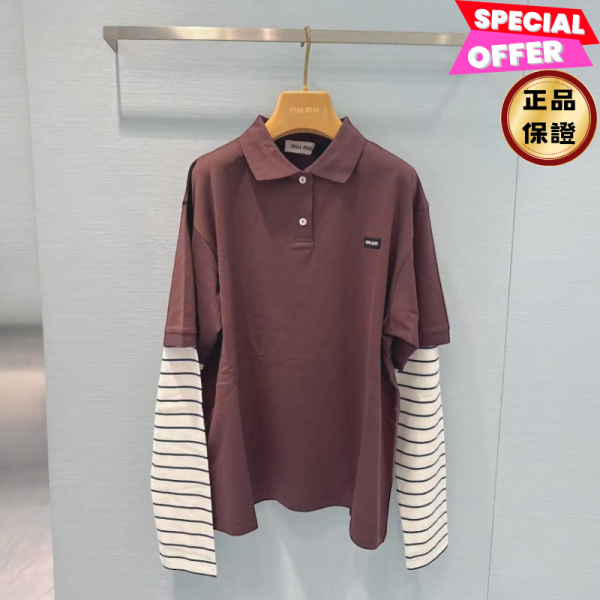 Miu Miu MJL076 女款學院風平紋針織 Polo 假兩件長袖上衣  XS/S/M Miu Miu, Polo衫, 針織衫, 義大利製造, 棉質上衣
