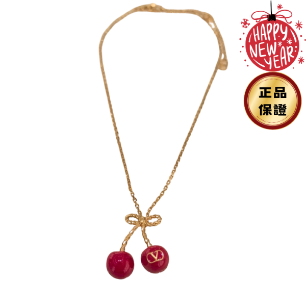 Valentino Cherryfic 金屬琺瑯櫻桃項鍊 Valentino, Cherryfic, 櫻桃項鍊, 金屬琺瑯, VLogo, 精品飾品, 義大利製造