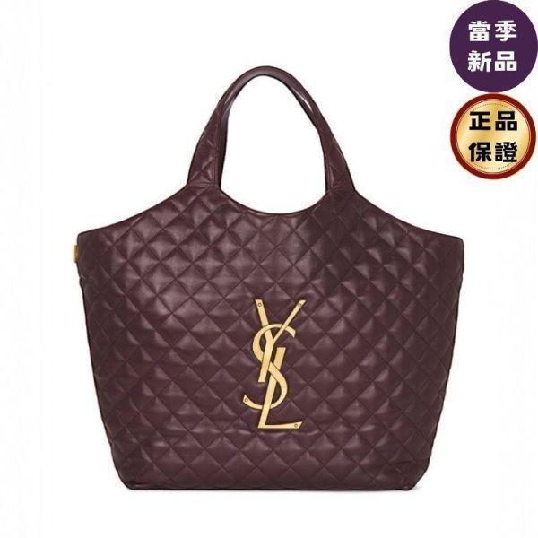 Saint Laurent 698651 YSL Icare 絎縫小羊皮超大型購物包  卡本內酒紅色 Icare, 絎縫小羊皮, 超大型購物袋, YSL標誌, 可拆鏈條, 時尚單品