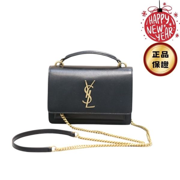 Saint Laurent 533026 YSL 光滑小牛皮  Sunset WOC包  -黑色金鍊 Saint Laurent Sunset WOC, YSL鍊帶包, 光滑小牛皮包, YSL金鍊包