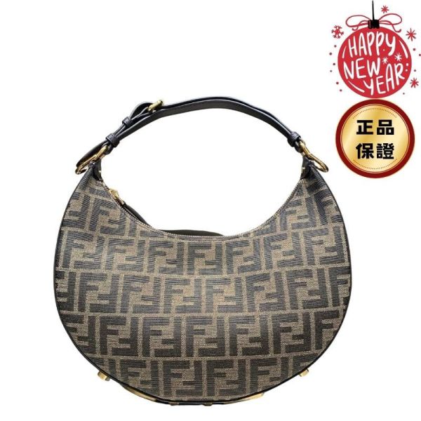 Fendi 8BR798 小款 Fendigraphy FF布料彎月包  棕色 Fendi, Fendigraphy, FF 緹花, 彎月包, hobo 包, 精品包款