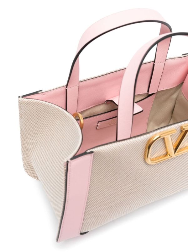 Valentino VLOGO 棉布小款購物袋包 米色/粉色 