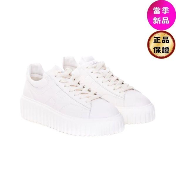 Hogan 女款 H-Stripes 光滑皮革6公分厚底餅乾運動鞋  白色  EU36/38/39/40 Hogan, H-Stripes, 運動鞋, 白黑, 納帕皮革, 超輕量大底, 義大利製