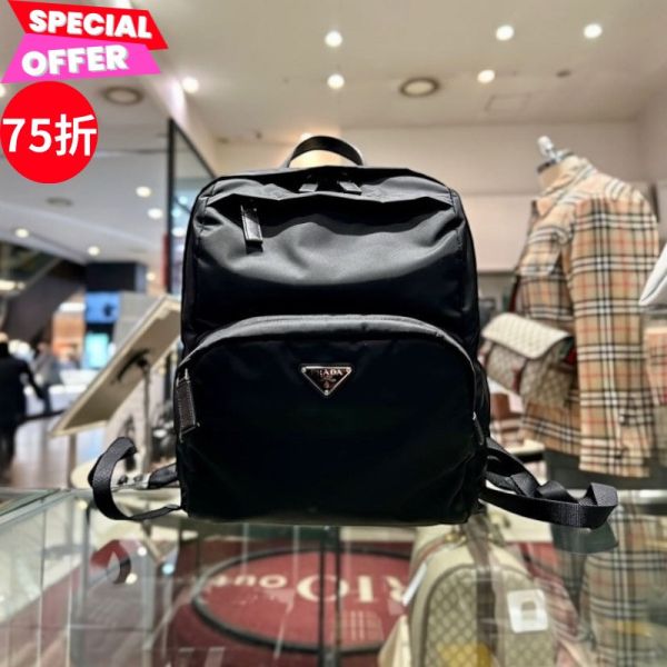 Prada 2VZ104 再生尼龍及Saffiano 後背包 黑色 Prada後背包, Prada再生尼龍包, Saffiano皮革背包, Prada 2VZ104, 環保材質包