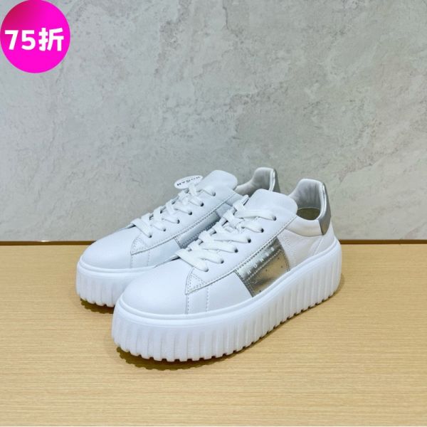 Hogan 女款 H-Stripes 光滑皮革6公分厚底運動鞋  白配銀色  EU35/36/37/38 Hogan、H-Stripes、光滑皮革、運動鞋、白色、HGN86標誌、義大利製奢侈品鞋履、記憶泡綿、輕量鞋底、精品運動鞋推薦、精品運動鞋評價、精品運動鞋價格、平行輸入、100%真品、專櫃真品保證、限時優惠、精品鞋履哪裡買