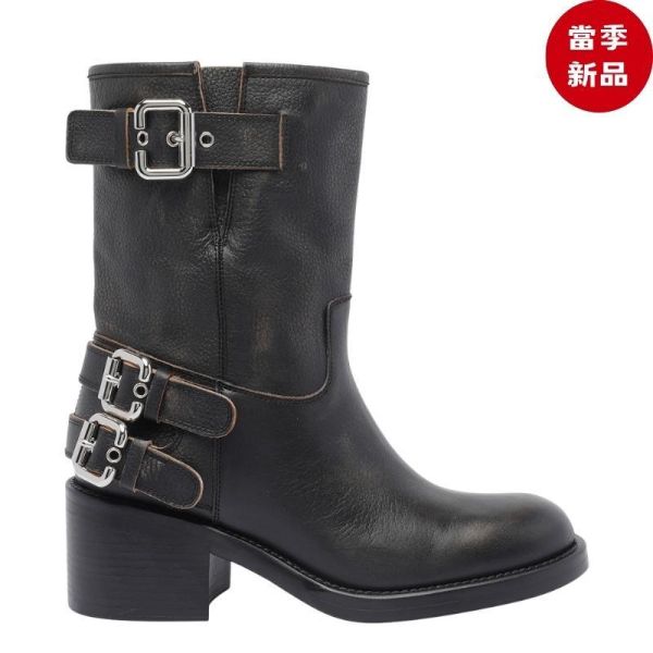 Chloe 女款 Dakota 粒面刷色小牛皮機車短靴  黑色 IT 36/37/38/39/40 Chloé,Dakota,Dakota Ankle Boot,Chloé短靴,機車靴,Biker Boots,Paddington短靴,黑色小牛皮靴,厚底短靴