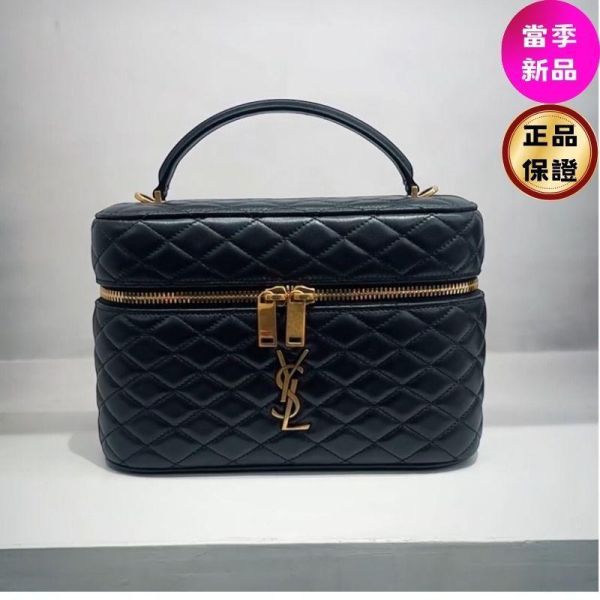 Saint Laurent 851572 GABY Vanity Large 菱格小羊皮化妝包  黑色 Saint Laurent,GABY Vanity,YSL化妝包,小羊皮手袋,義大利製造
