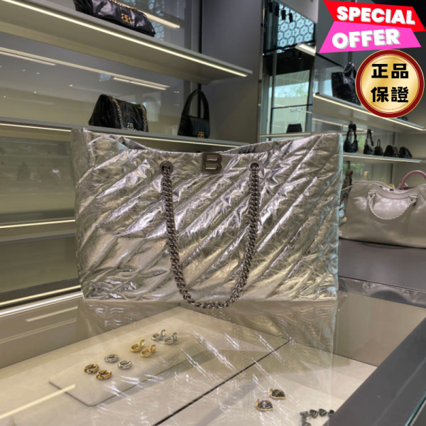 Balenciaga 771718 Crush 大款絎縫托特包 金屬銀色 Balenciaga, 771718, Crush, 大號絎縫托特包, 義大利製造, 絎縫設計, 扭鎖緊固, 時尚單品