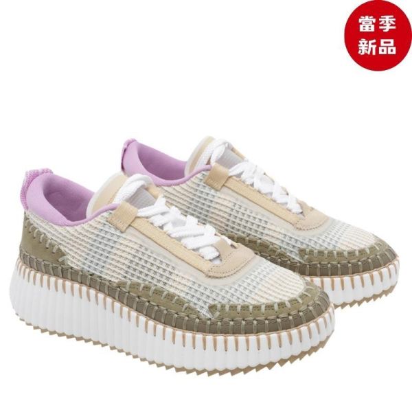 Chloe 女款 Nama再生材質拼接手工毯式縫線厚底運動鞋  灰粉   IT36/37/38/39 Chloé,Chloé Nama,Nama Sneaker,Nama運動鞋,Chloé運動鞋,軍綠運動鞋,Army Green,厚底運動鞋,登山風運動鞋,Hiking Sneaker,麂皮運動鞋,手工毯式縫線,CH26A00RYP23Q