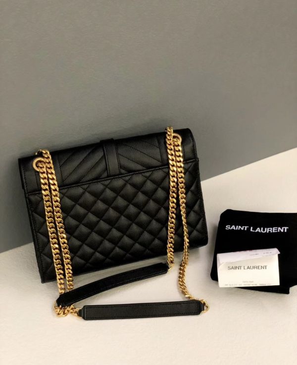 Saint Laurent  600185 YSL 中款 3種衍縫小羊皮金鍊信封包 黑色 