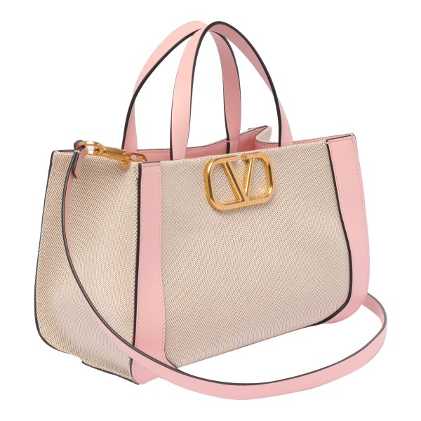 Valentino VLOGO 棉布小款購物袋包 米色/粉色 