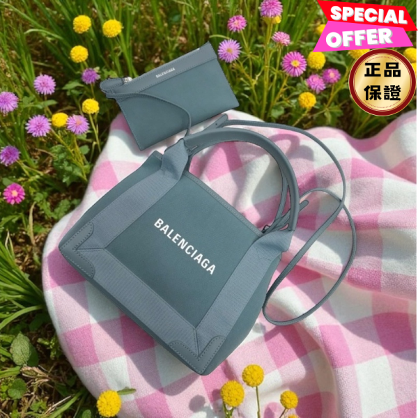 Balenciaga 390346 Navy XS Cabas 帆布牛皮托特包    藍灰色    附可斜背長肩帶 Balenciaga Navy XS 帆布包, 藍灰色帆布包, 經典斜背包, 可拆肩帶帆布包, Balenciaga 經典包款, Balenciaga 帆布包雙手柄