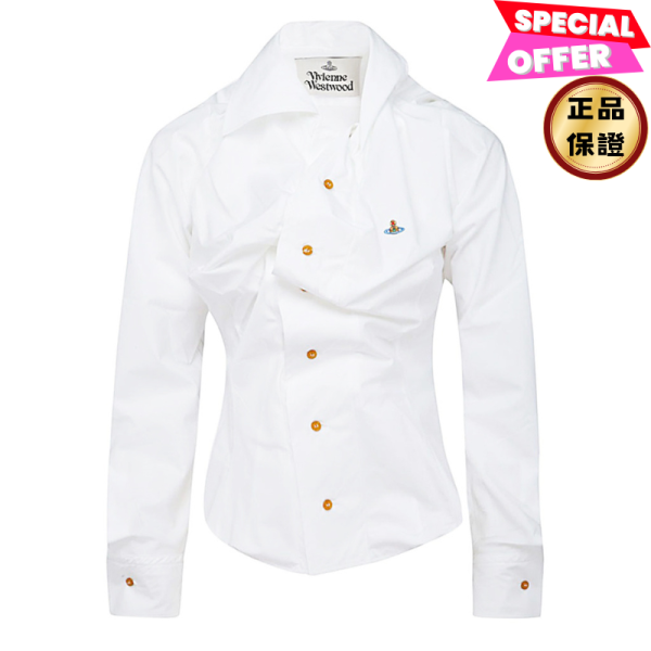 Vivienne Westwood 女款 Drunken 抓褶設計純棉府綢襯衫  白色 EU38/40/42/44 Vivienne Westwood, Drunken襯衫, 100%棉, 白色, 羅馬尼亞製造, 時尚單品