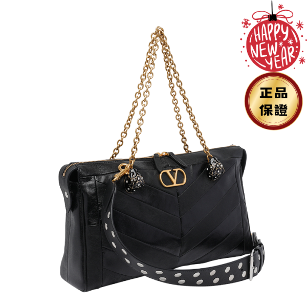 Valentino Garavani Panthea 羊皮黑豹托特包 黑色 Valentino, PANTHEA, 羊皮革手袋, 義大利製造, VLOGO, 時裝秀款