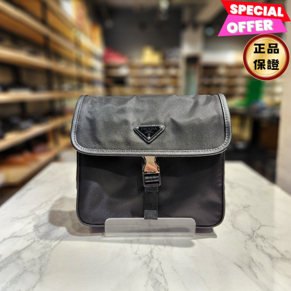Prada 2VD077 Re-Nylon and Saffiano 郵差包 黑色 Prada, Men's Re-Nylon, Saffiano皮革, 肩背包, 黑色F0002, 義大利製造, 時尚單品