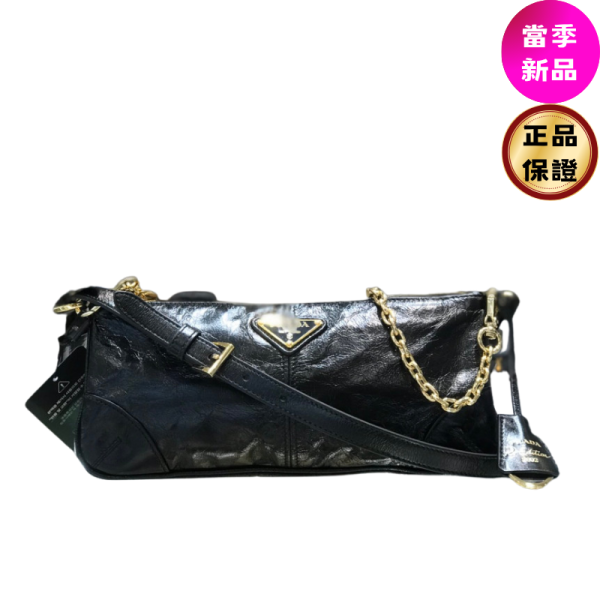 Prada 1BC221 Re-Edition 2002 中號皮革肩背包  黑色 #Prada #ReEdition2002 #皮革肩背袋 #義大利製造