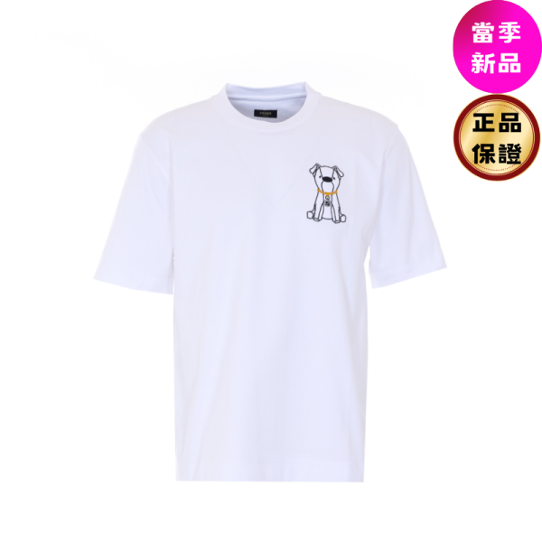 Fendi FY0936 男款白色棉質 T恤 Ito 刺繡款  S/M/L﻿/XL Fendi,白色T恤,Ito刺繡,純棉T恤,義大利製造