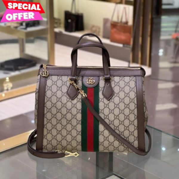 Gucci Ophidia 524537 經典中款手提肩背包 Gucci 手提包, Ophidia 系列, GG Supreme 面料, 米色烏木色包, 義大利手工包, 復古時尚包, 時尚肩背包