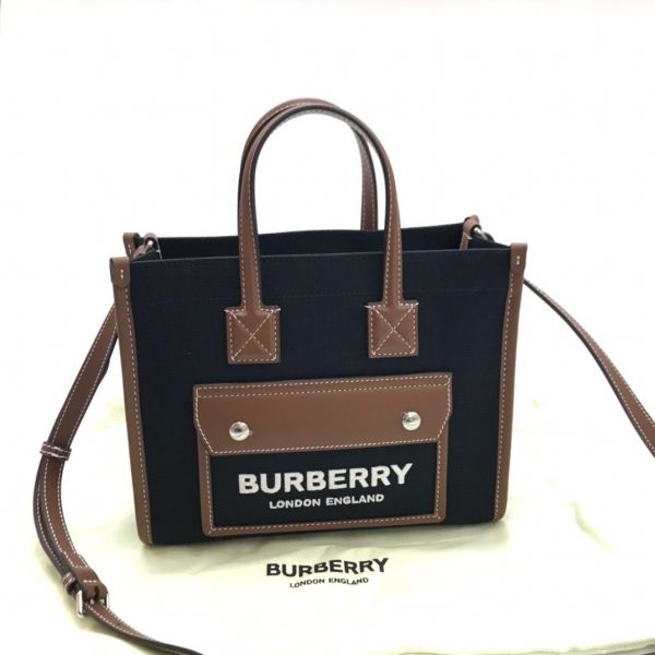 Burberry 80557491 Freya 迷你雙色帆布拚皮芙蕾雅包    付長肩帶 黑色 