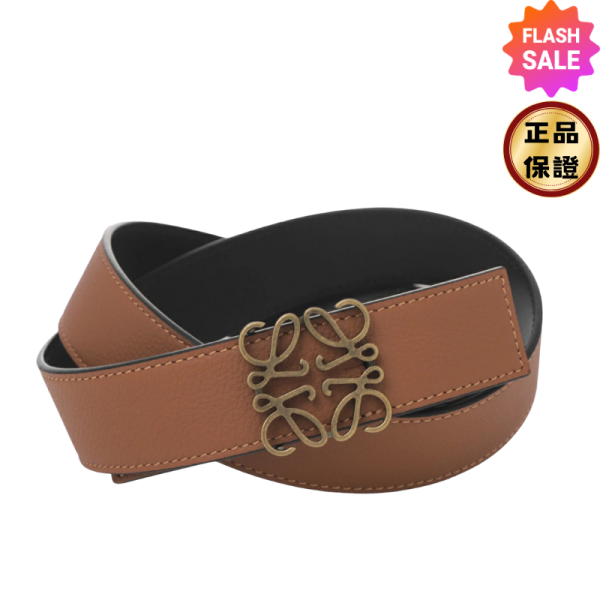 Loewe 男款光滑小牛皮 Anagram 復古金釦3.5公分寬雙面腰帶  黑色/棕色  85公分/90公分/95公分/100公分 LOEWE, Anagram 皮帶, 雙面皮帶, 小牛皮, 西班牙製造, 正裝配件