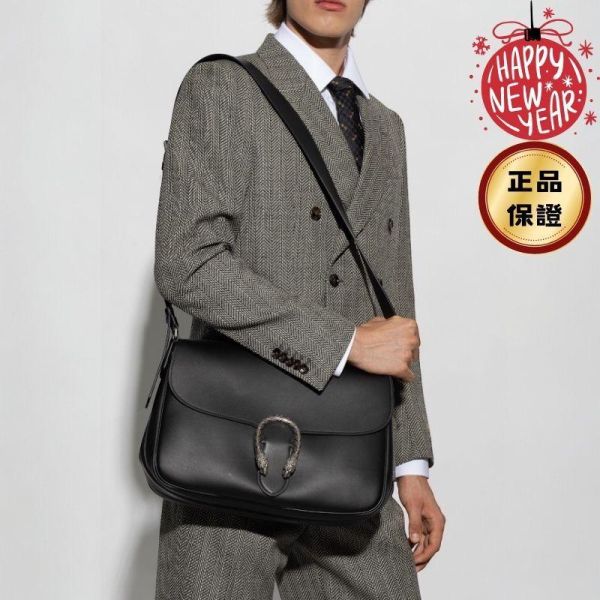 Gucci 758557 Dionysus 虎頭釦翻蓋斜背郵差包  黑色 Gucci, Dionysus, 虎頭包, 斜背包, 肩背包, 黑色皮革