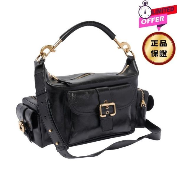 Chloé 小型亮面水牛皮 Camera 相機包 黑色 Chloé水牛皮相機包, Paddington靈感包款, Chloé經典多功能包, 義大利製時尚包款, 女性日常斜背包, Chloé亮面皮革包, 小型復古相機包推薦