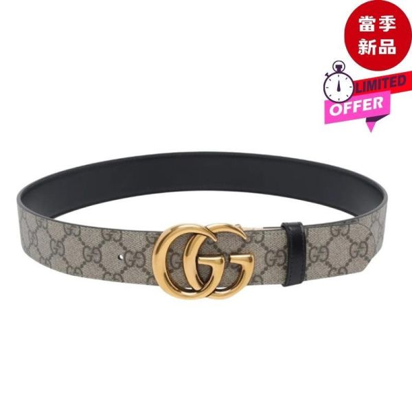 Gucci 659416 GG Marmont 雙 G 金屬扣雙面皮帶  米色／烏木色   75/80/85/90公分 Gucci,GG Marmont,雙面腰帶,GG Supreme,雙G扣環