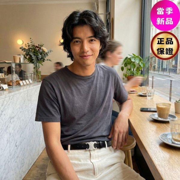 Celine 中性款 Triomphe Taurillon 小牛皮 25mm 凱旋門腰帶  黑色  95/100 公分 Celine 中性款平滑小牛皮凱旋門2.5寬腰帶