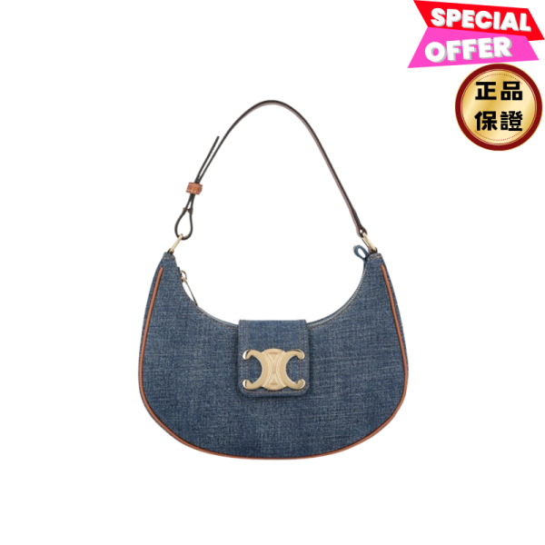Celine 114493 中款 AVA  丹寧牛仔布凱旋門包  藍色/棕色 Celine 手袋, 中款牛仔布包, 黃褐色手袋, Triomphe 凱旋門, 義大利手工, 隨性奢華, 夏日時尚, AVA 包