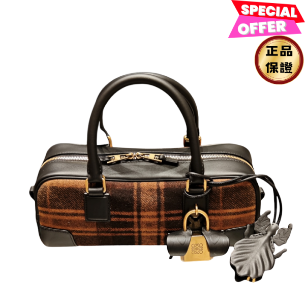 Loewe Amazona 23 Cropped Bag 格紋麂皮與 Nappa 小牛皮包  棕色 Loewe, Amazona 23, Cropped Bag, 格紋麂皮, Nappa 小牛皮, 西班牙製造
