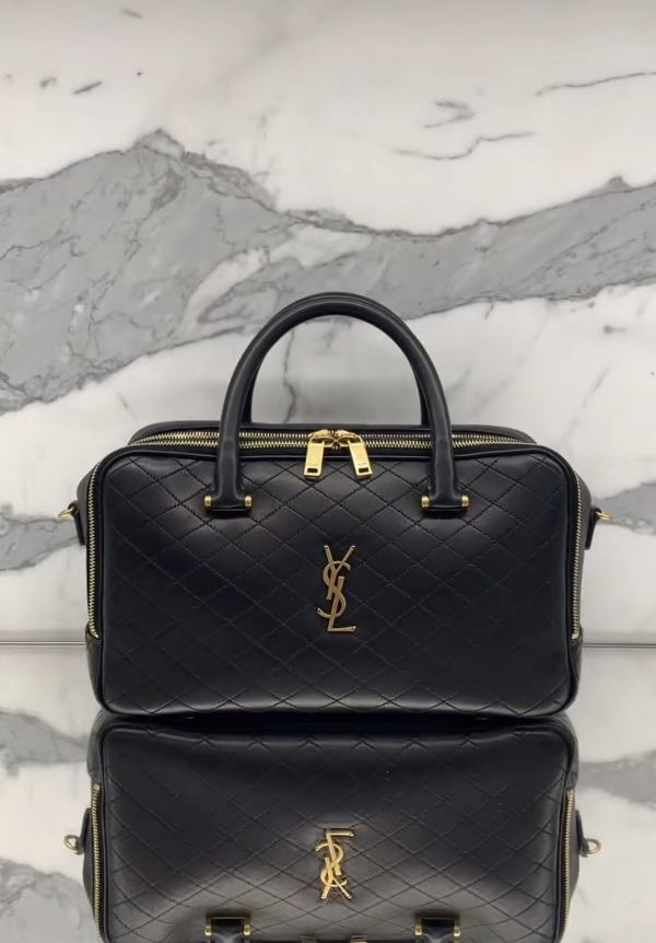 Saint Laurent  766785 YSL Lyia 絎縫小羊皮旅行袋 黑色 