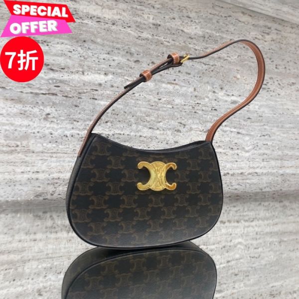 Celine 115702 老花凱旋門中款 Tilly 包   黃褐色 Celine老花包, 凱旋門Tilly包, Celine經典包, 中款肩背包, Celine黃褐色包