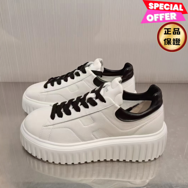 Hogan 女款 H-Stripes Nappa 皮革餅乾運動鞋  白／黑配色 增高5.8公分  EU36/36.5/37/37.5/38/38.5/39/40 Hogan, H-Stripes, Nappa 皮革, 運動鞋, 義大利製造