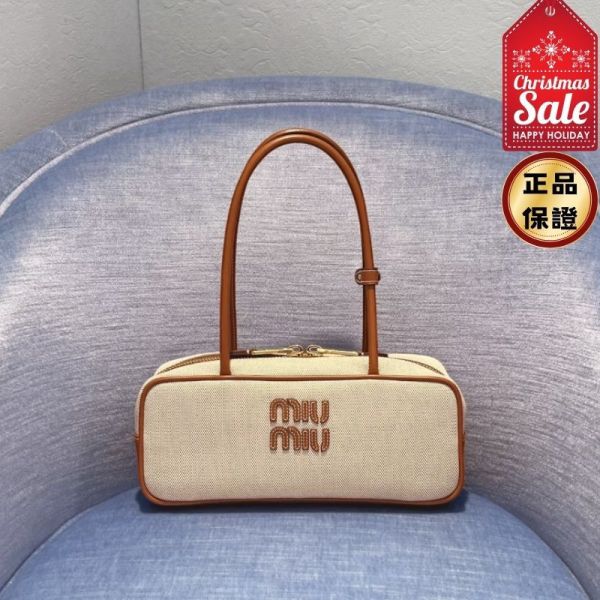 Miu Miu 5BB173 帆布小牛皮 Beau 保齡球包 Miu Miu、Beau 手袋、小牛皮包、復古手挽包、Miu Miu 正品、精品平行輸入、義大利製、限時優惠、時尚手提包推薦