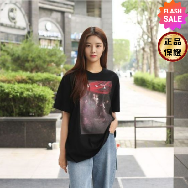 Off White 中性款圓領卡拉瓦喬油畫圖騰短袖上衣 黑  XS/S/M 