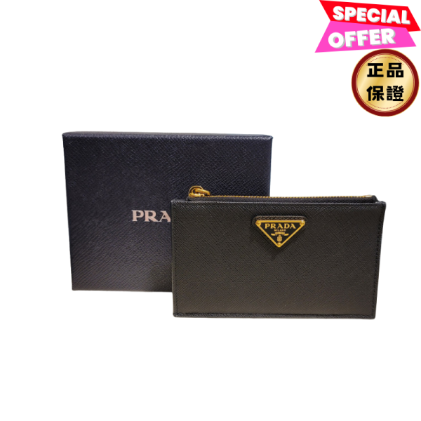 Prada 1MC086 Saffiano 皮革十字紋拉鍊零錢卡片套  黑色 Prada, Saffiano皮革, 卡片套, 小牛皮, 義大利製造, 時尚單品