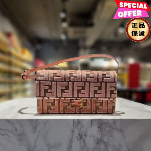 Fendi 8M0498 FF 緹花絲絨貝貴 WOC 鏈帶皮夾    粉紅色 Fendi, Baguette, 鏈帶皮夾, 提花絲絨, 粉紅色, 義大利製, FF圖案