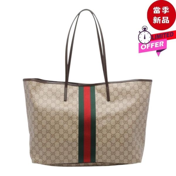 Gucci 874745 Tribeca  GG Supreme 塗層帆布織帶大型托特包  沙色／深棕色 Gucci,Gucci Tribeca,Gucci Tribeca Tote,Gucci GG Supreme,Gucci托特包,Gucci大型托特包,Gucci老花包,Gucci GG帆布,Gucci織帶包,Gucci肩背包,Generation Gucci,Gucci沙色包,Gucci深棕色包,精品托特包,874745 FAF79 8547