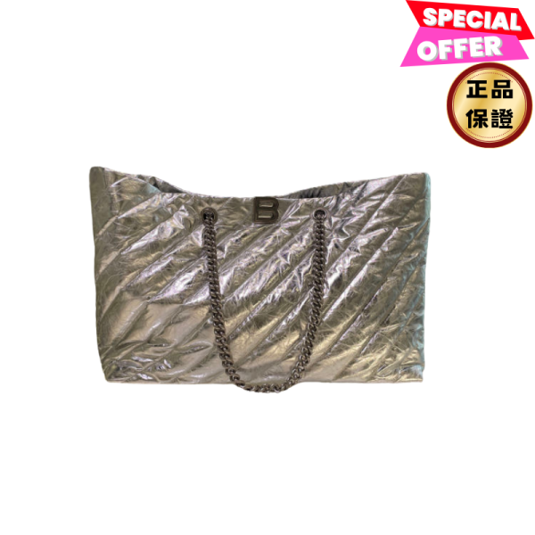 Balenciaga 771718 Crush 大款絎縫托特包 金屬銀色 Balenciaga, 771718, Crush, 大號絎縫托特包, 義大利製造, 絎縫設計, 扭鎖緊固, 時尚單品