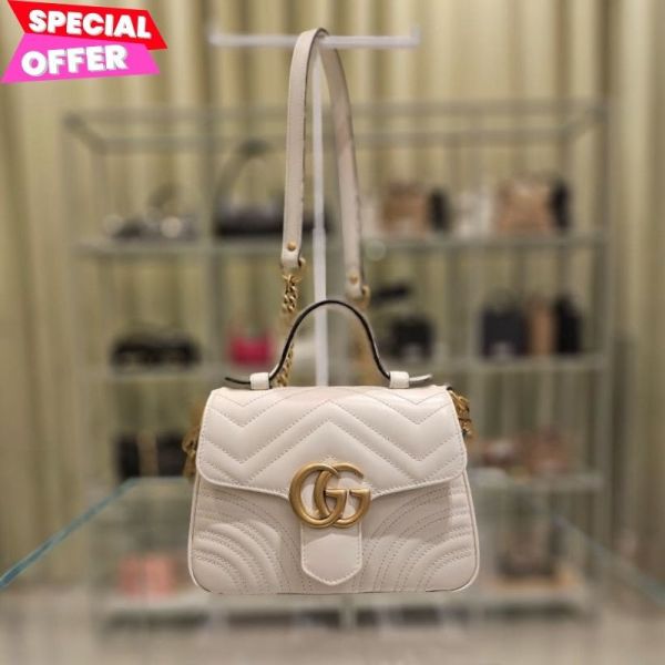 Gucci 547260 迷你 GG Marmont 包 -白色 Gucci 迷你包, GG Marmont 系列, 絎縫皮革包, 白色手提包, 義大利手工包, 優雅時尚包, 時尚肩背包