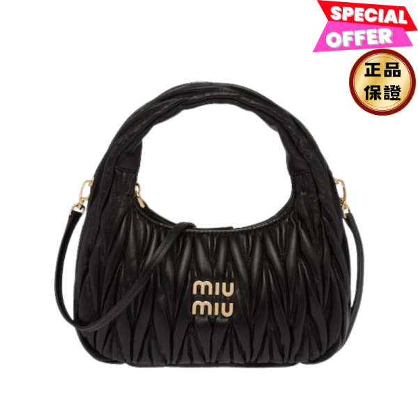 Miu Miu 5BC125 Wander Matelasse 納帕軟皮半月包  黑色 Miu Miu Wander Matelassé包,納帕軟皮半月包,Miu Miu經典包,時尚斜背包,精品女包