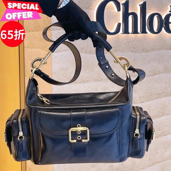 Chloé 小型亮面水牛皮 Camera 相機包 黑色 Chloé水牛皮相機包, Paddington靈感包款, Chloé經典多功能包, 義大利製時尚包款, 女性日常斜背包, Chloé亮面皮革包, 小型復古相機包推薦